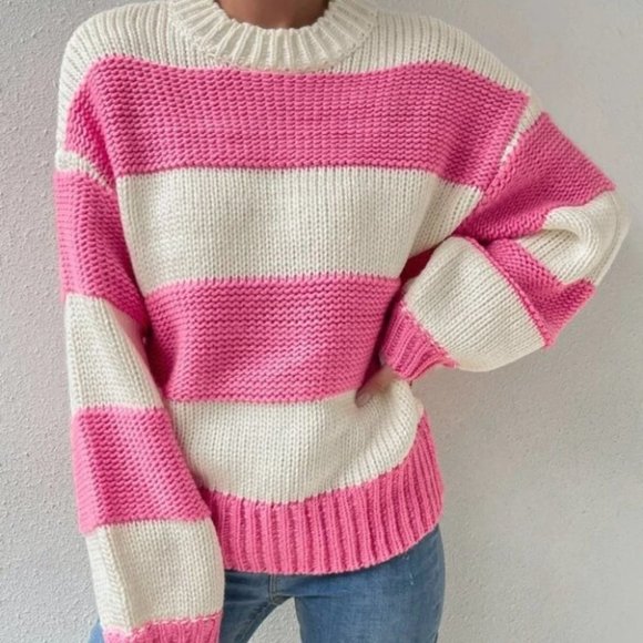 . Sweaters - Striped colorblock sweater top Pink/cream